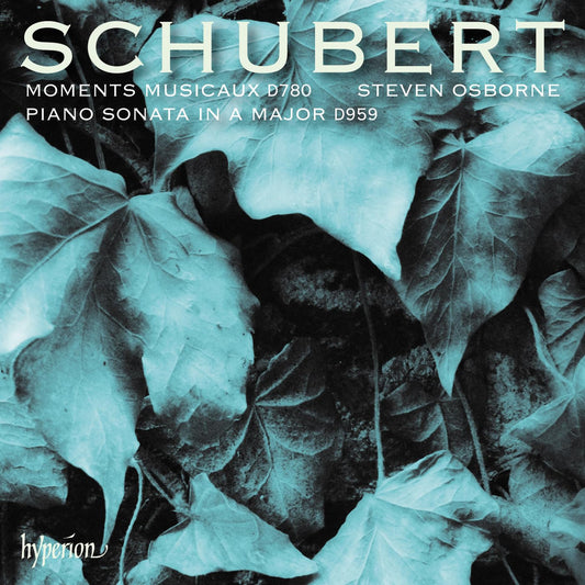 CD cover for Schubert piano music performed by Steven Osborne, with leaves.