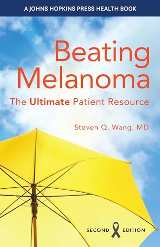 Book cover: “Beating Melanoma” with a yellow umbrella and blue sky.