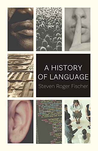 Book cover: "A History of Language" with collage of faces and text.