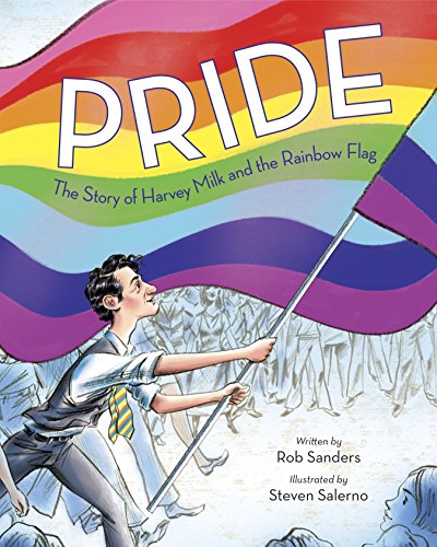 Book cover showing a man holding a large rainbow flag above a cheering crowd.
