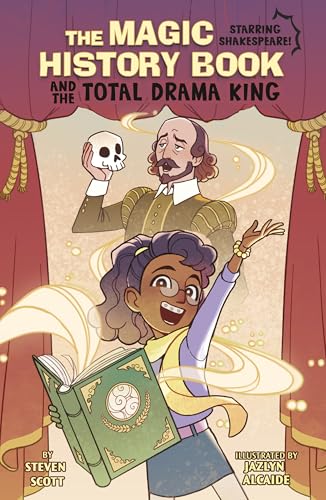 Book cover featuring Shakespeare, a young girl, and a glowing history book.