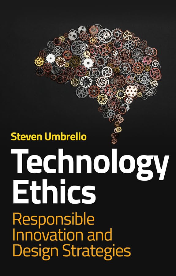 Book cover: “Technology Ethics” with brain-shaped gears illustration.