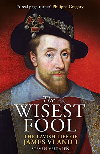 Book cover featuring a portrait of King James VI and I against a red background.