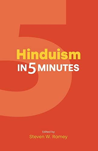 Book cover: "Hinduism in 5 Minutes" with large orange and yellow text.