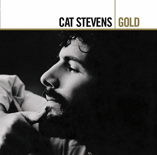 Black and white portrait of Cat Stevens on album cover “Gold”.