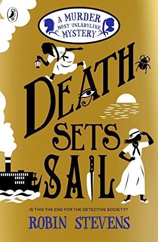 Book cover: "Death Sets Sail" with silhouettes, a knife, and ocean imagery.