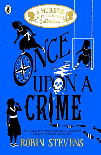 Book cover with silhouettes, a skull, and bold white text on blue.