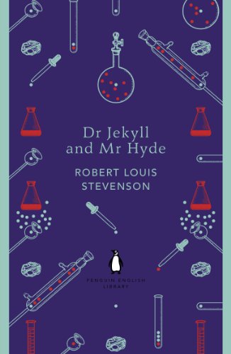 Book cover: "Dr Jekyll and Mr Hyde" with lab equipment illustration.