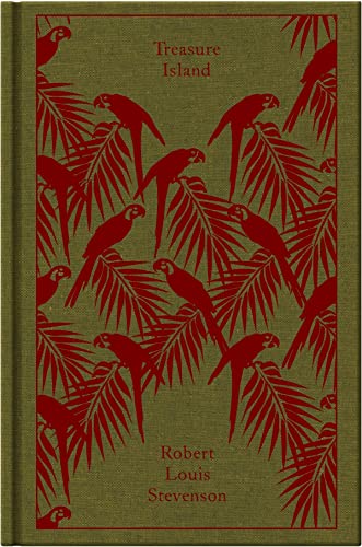 Clothbound book cover featuring a repeating pattern of red parrots and palm leaves.