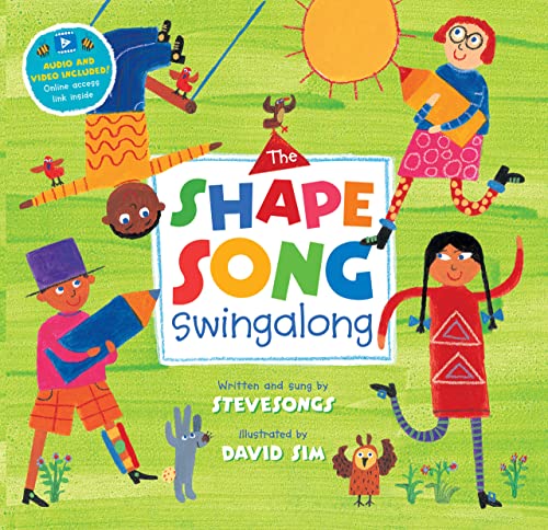Children's book cover with colorful characters and shapes titled The Shape Song Swingalong.