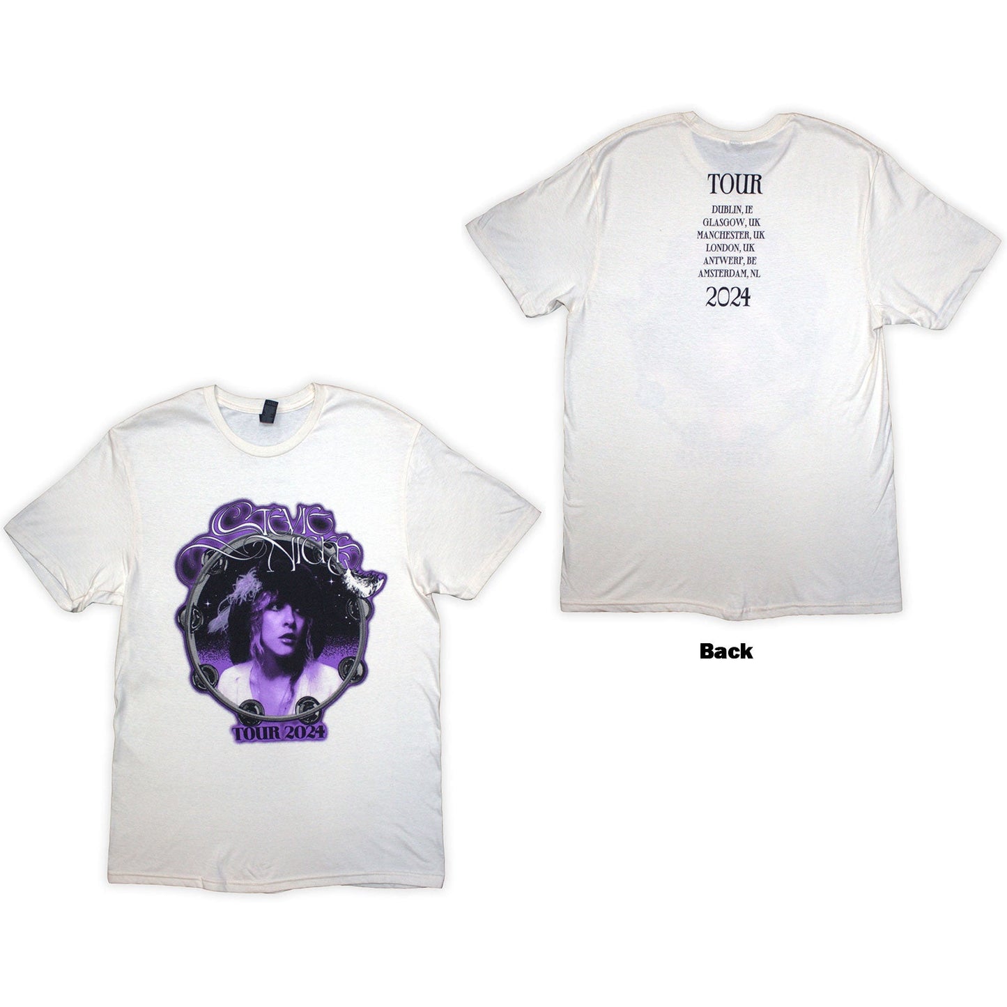 Natural t-shirt with back print of Stevie Nicks’ “Bella Donna” tour design.