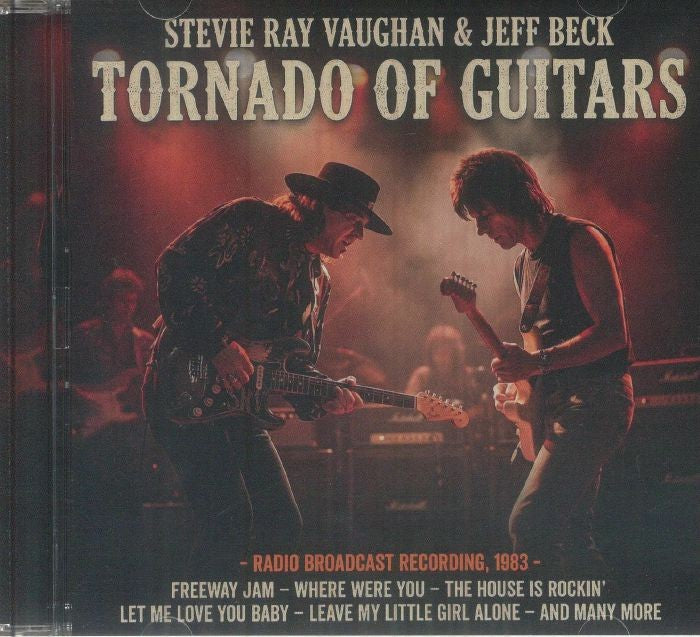 CD cover featuring Stevie Ray Vaughan and Jeff Beck playing guitars onstage.