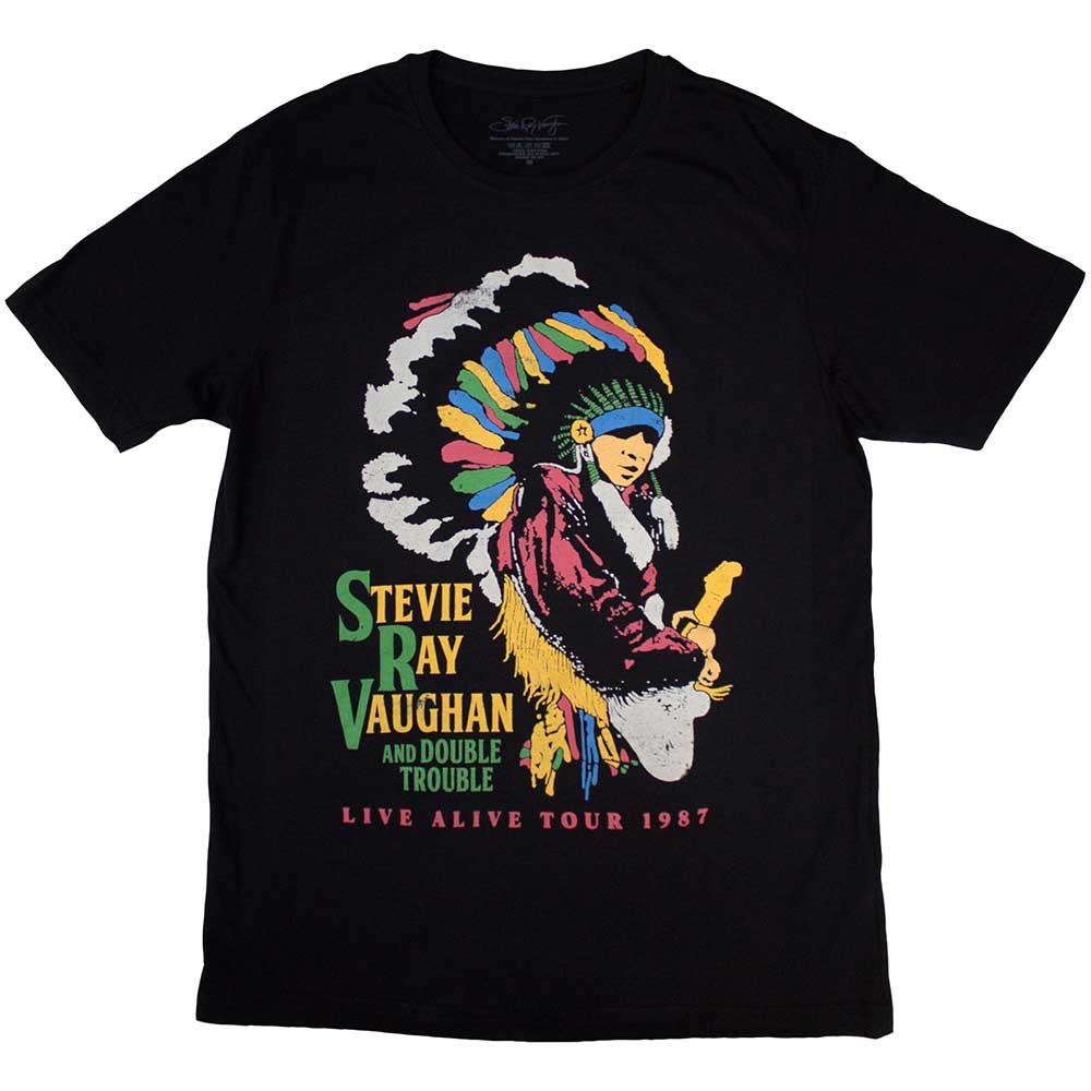 Medium unisex t-shirt featuring Stevie Ray Vaughan’s “Double Trouble” design.