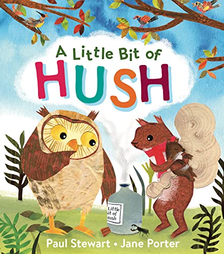 Children’s book cover with an owl, squirrel, and baby skunk in a forest.