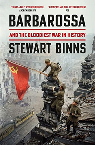 Book cover for "Barbarossa" depicting Soviet soldiers raising a flag amid ruins.