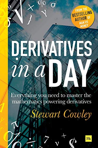 Book cover: "Derivatives in a Day" with mathematical symbols and a skyscraper.