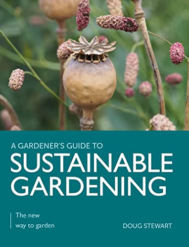 Book cover: "Sustainable Gardening" with a poppy seed head image.