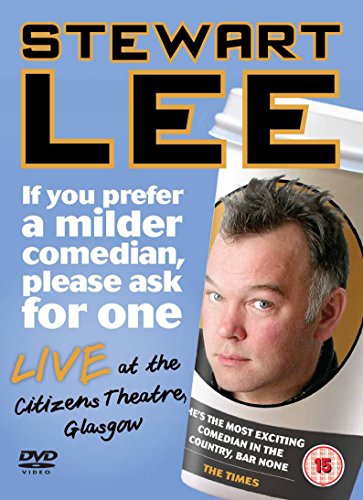 DVD cover featuring Stewart Lee's face on a coffee cup against a blue background.
