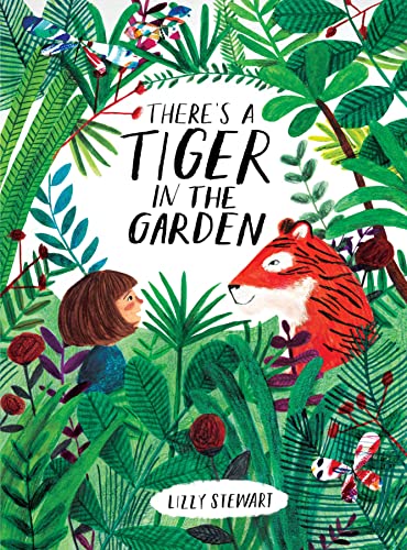 Book cover showing a young girl and a tiger facing each other in lush foliage.