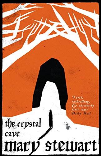 Book cover featuring a silhouette standing before a cave entrance against an orange background.