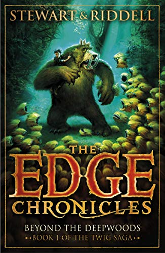 A person rides a large, tusked creature surrounded by many small, glowing, toothy forest monsters.