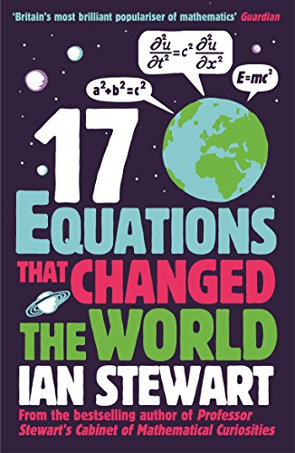Book cover for Seventeen Equations that Changed the World by Ian Stewart with space illustrations.
