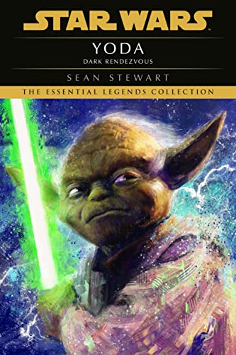 Book cover featuring Yoda with a green lightsaber, dramatic painting.