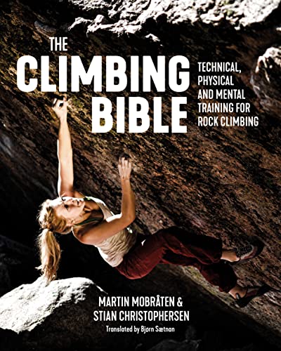 Book cover showing a woman rock climbing with text titled The Climbing Bible.
