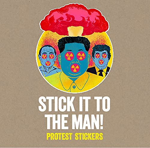 Sticker sheet with political figures and a mushroom cloud design.