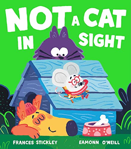 Bright green cover with a purple monster, mouse, and dog house.