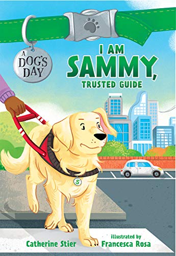 Book cover: Golden retriever guide dog with a person on a walk.