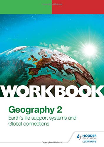 Geography workbook cover with Earth image, text "WORKBOOK Geography 2".