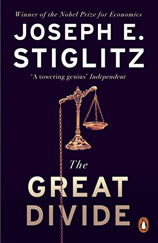 Book cover: "The Great Divide" by Joseph E. Stiglitz, with scales image.