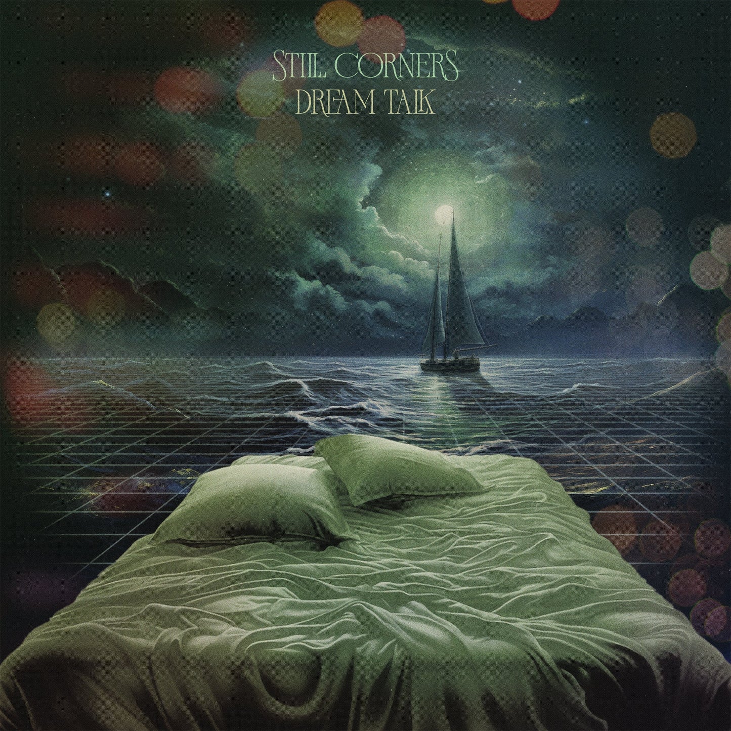 Album cover: sailboat on water, above a bed, dreamy and surreal.