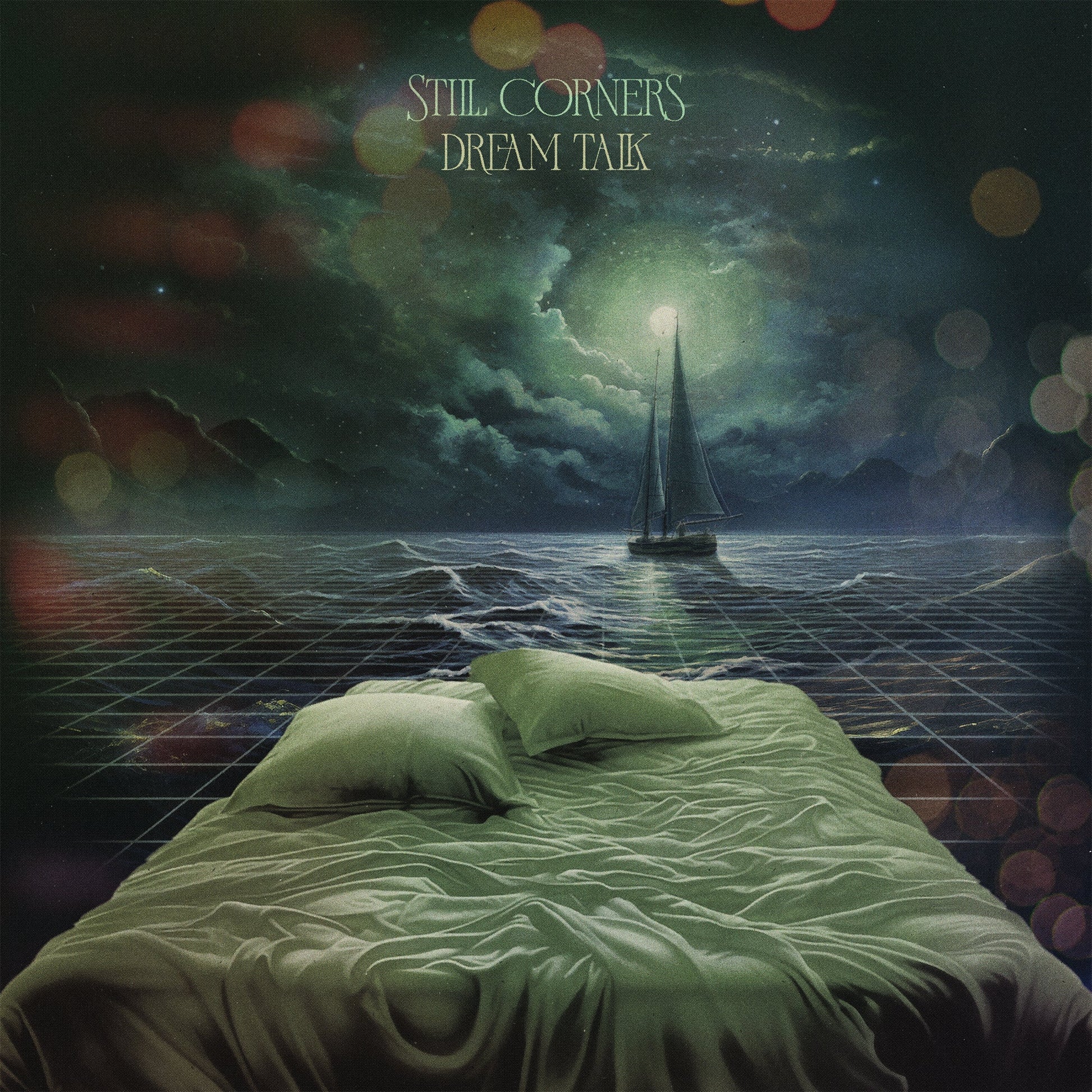 Album cover: sailboat on water, above a bed, dreamy and surreal.