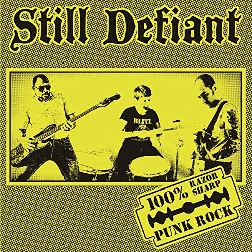 Yellow album cover with a halftone image of a punk rock band.