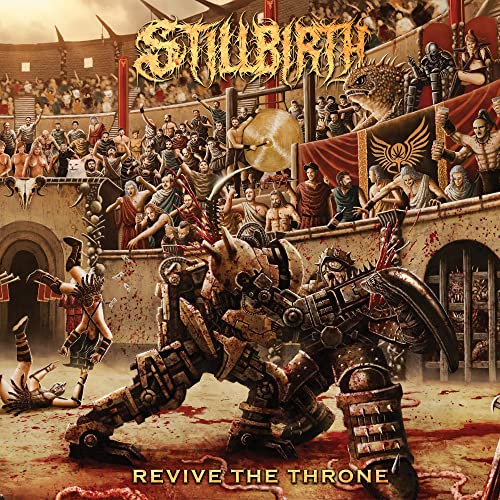 Album cover: gladiatorial combat scene with a robotic figure and crowd.