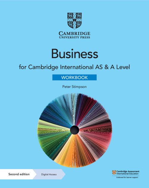 Cambridge International AS and A Level Business workbook with a colorful circular abstract design.