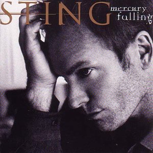 Black and white portrait of Sting, album cover for "Mercury Falling.