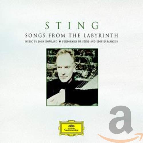 "Album cover for 'Sting - Songs From The Labyrinth' featuring a man with a lute."