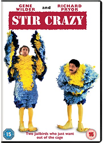 DVD cover for "Stir Crazy" featuring Gene Wilder and Richard Pryor in bird costumes.