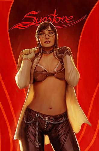 “Sunstone Volume 2” cover: woman with brown hair and glasses, red background.