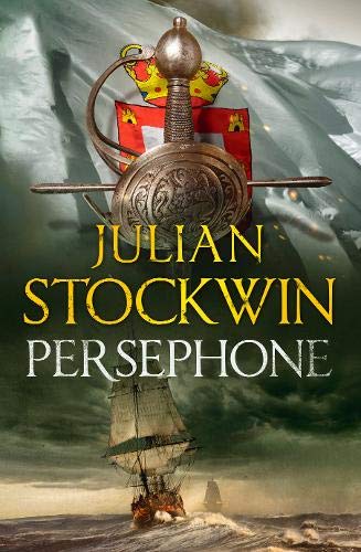 Book cover featuring a sword hilt, a flag, and a sailing ship at sea.