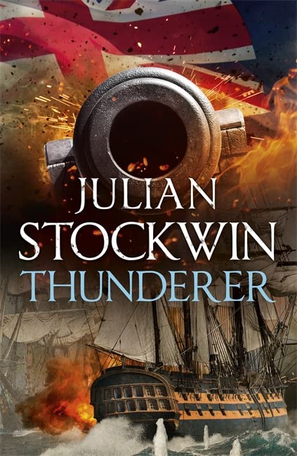 Book cover featuring a cannonL cannon, a British flag, and a sailing warship.