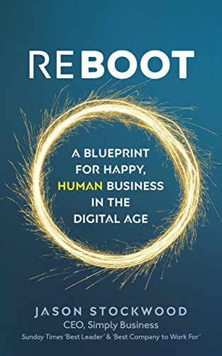 Book cover with white text "REBOOT" and a golden circular design.