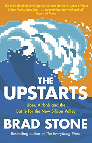 Book cover with pixelated wave, title “The Upstarts” and author Brad Stone.