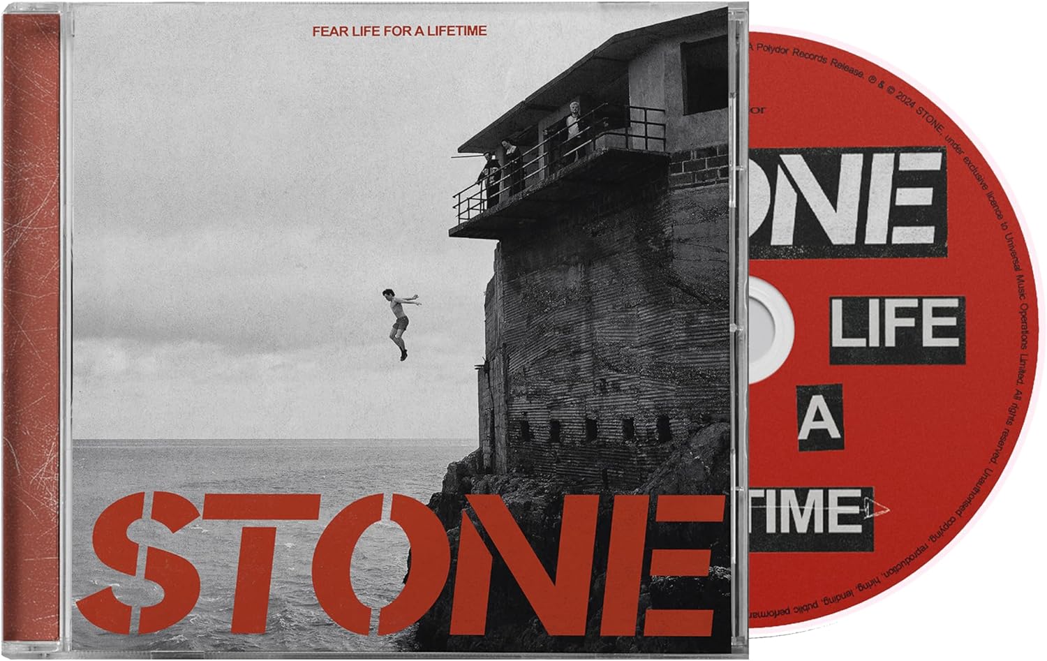 CD case for Stone’s “Fear Life For A Lifetime” with cliff diver image.