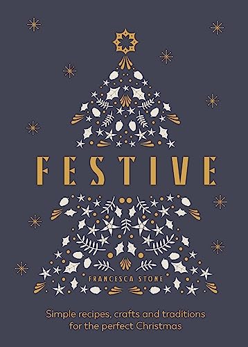 Book cover: "Festive" with a Christmas tree design of holly and stars.
