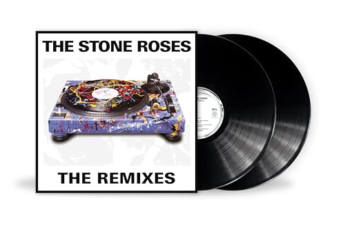 The Stone Roses “The Remixes” vinyl record with colorful turntable cover.
