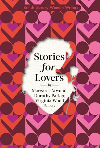Book cover: "Stories for Lovers" with floral silhouette and pink pattern.